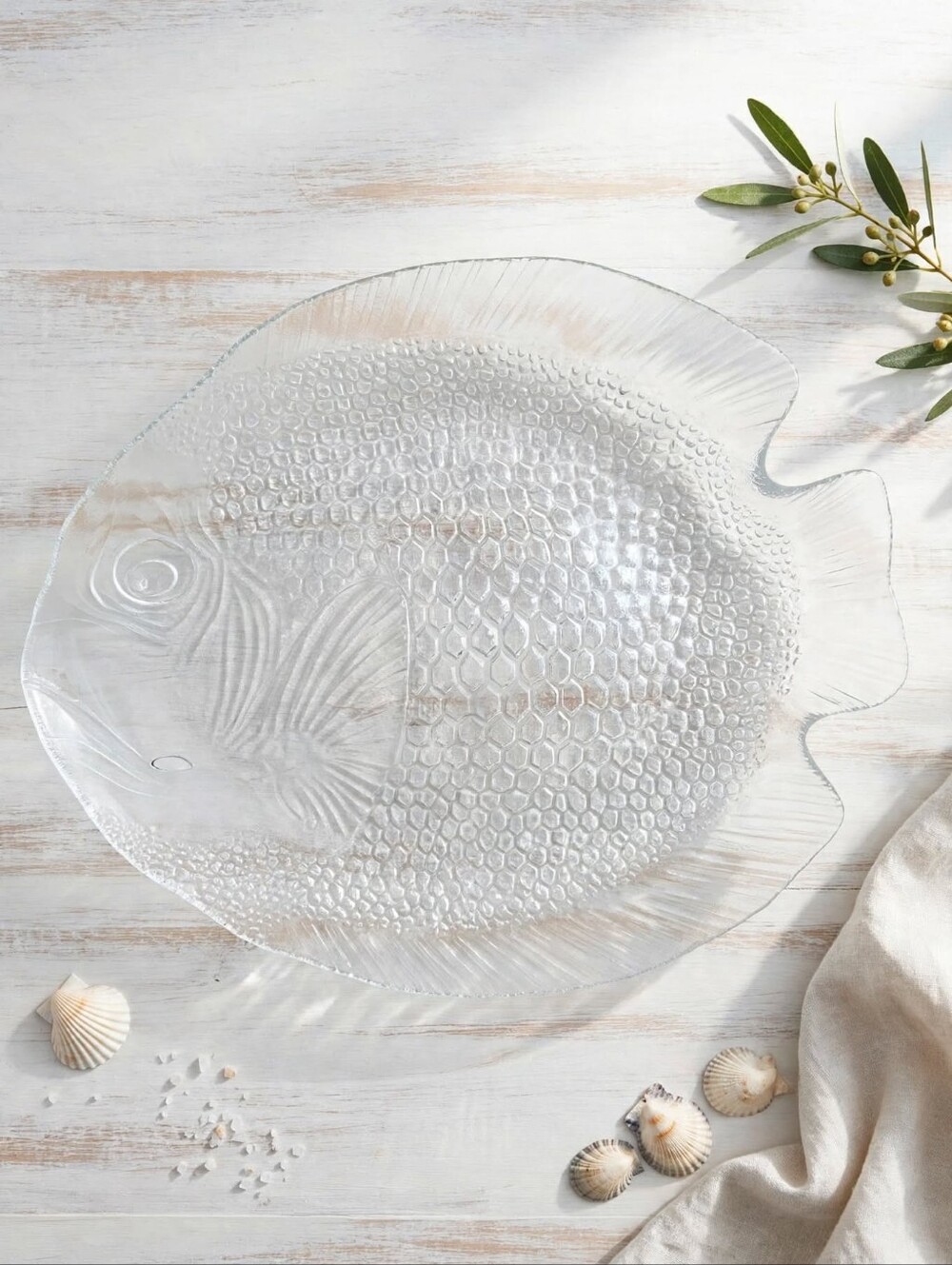 Vintage Clear Pressed Glass Fish Platter Serving Plate